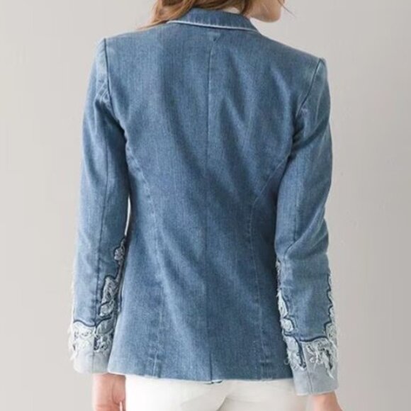 White House Black Market Denim & Lace 00P Editor Blazer - Picture 2 of 10